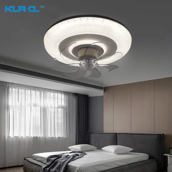 Flush Mounted Chrome Countryside LED Night Light Invisible Blade Smart Home Ceiling Fan with Light for The Bedroom